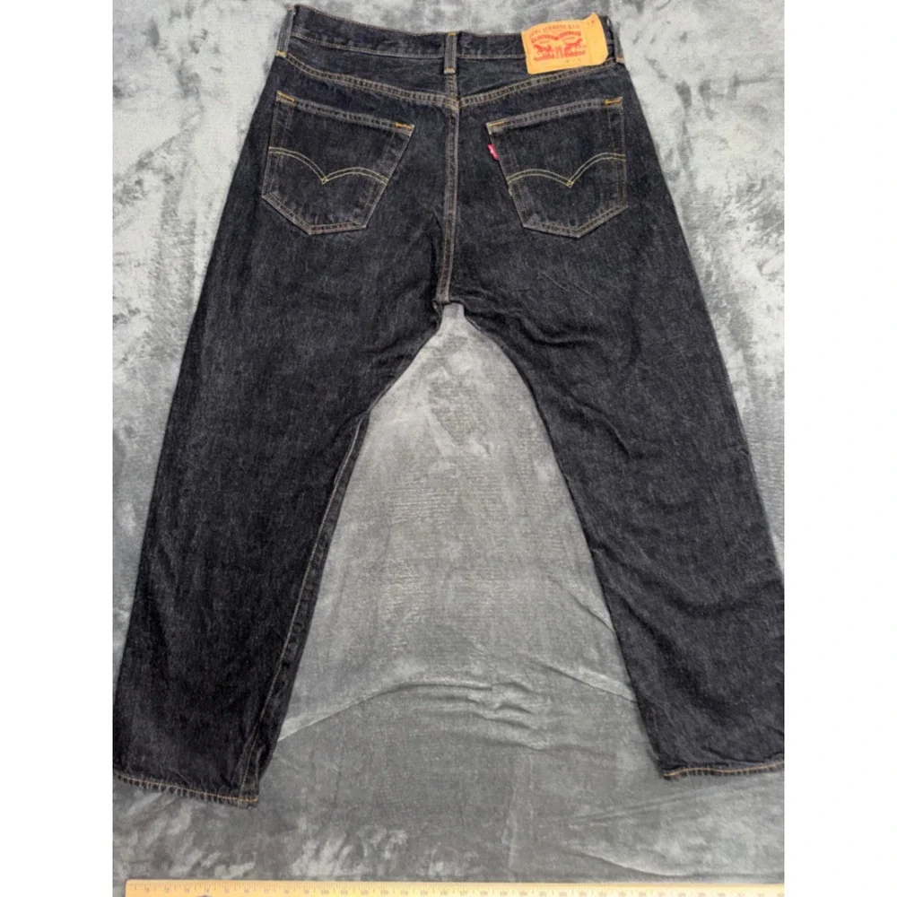 Mens 34x30 Levi's 501 Original Fit Jeans Black Excellent Straight Leg Denim